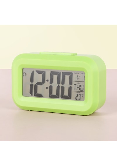 Mini Dijital Masa Saati Ve Çalar Saat Lcd Ekranlı, Tarih Ve Sıcaklık Göstergeli Alarm Saati 9 4,5 Cm - Yeşil