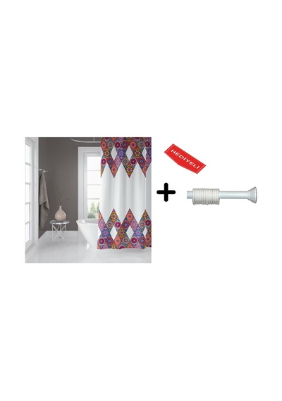 Banyo Duş Perdesi 10149 120x200 Perde Borusu Askı Aparatı 90x130 Hediyeli Çok Renkli