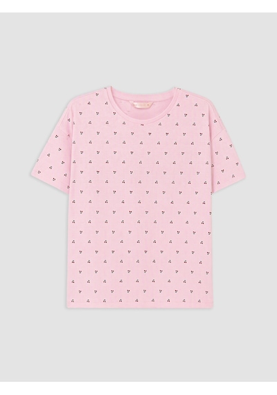 Lcw Dream Ekru Bisiklet Yaka Desenli Kadın Pijama Üst