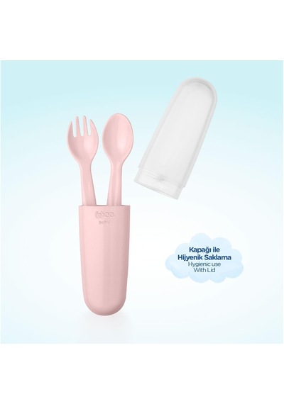 Saklama Kutulu Çatal Kaşık Seti - Pembe Çok Renkli