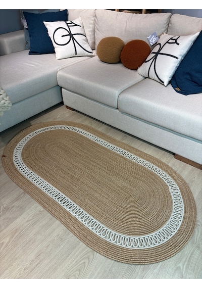 Mavaux Lotus Jüt Hasırlı El Örgüsü Kilim Krem