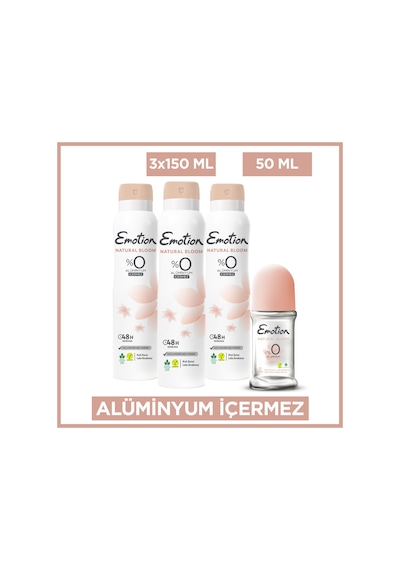 Emotion Natural Bloom Kadın Deodorant 3x150 Ml & Natural Bloom Roll On 50 Ml