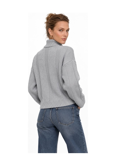 Neden Tekstil Kadın Premium Triko Saç Örgü Desenli Balıkçı Yaka Oversize Kazak - Gri