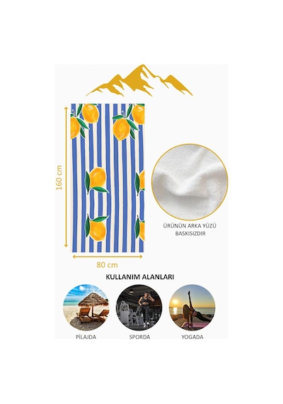 Dijital Baskı Plaj Deniz Havlusu Limon Desenli Peştamal Hvl0159 Renkli