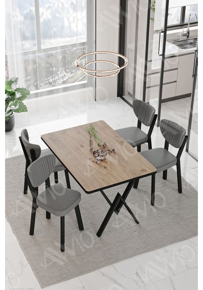 Avvio Pedra Elma Sandalye 80x120 Yemek Masası Mutfak Masası 4 Kişilik Masa Sandalye Takımı Akça