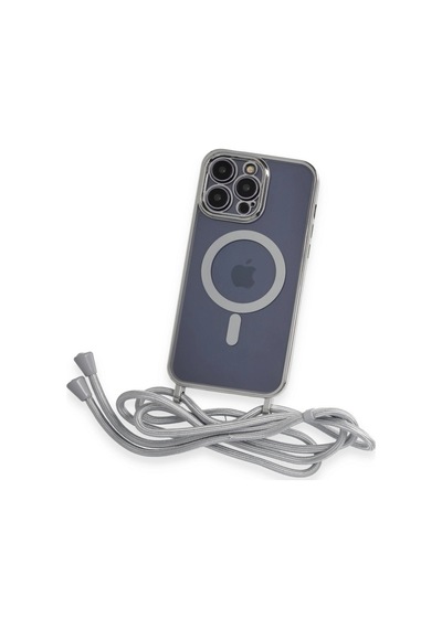 Apple  Uyumlu  iPhone 14 Pro Kılıf Divo Lazer Askılı Magsafe Kapak Gümüş