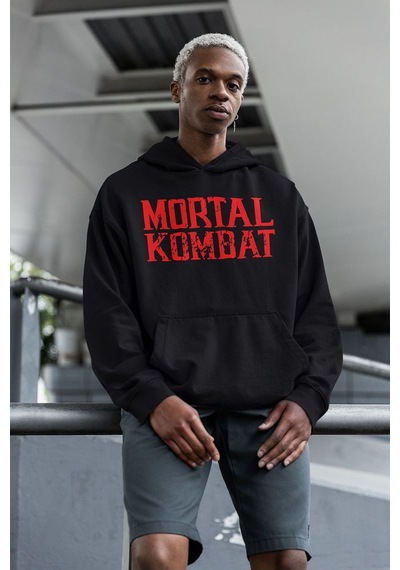 Sevbano Mortal Kombat Baskılı Unisex Oversize Anime Hoodie Siyah