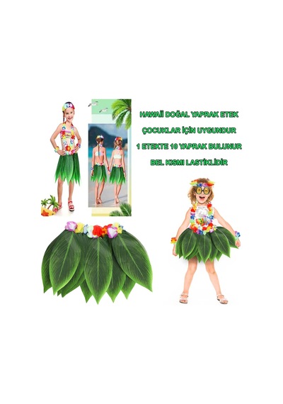 Tropikal Esintili Hawaii Yapraklı Parti Eteği Çocuk Boy Bx40