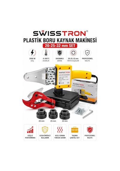 Swisstron Swseco2033 2000w Pprc Eco Boru Kaynak Makinesi 20-25-32 Mm 3 Paftalı Isı Ayarlı Makaslı