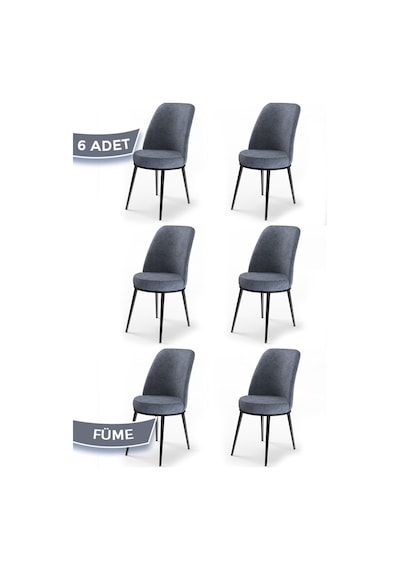 Canisa Concept Dexa Serisi, Üst Kalite Yemek Odası Sandalyesi, Metal Siyah Iskeletli, 6 Adet Füme Sandalye Füme Sandalye