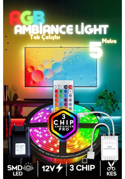 Tv Arkası Yatak Çocuk Odası Mutfak Salon Rgb Şerit Led Uzaktan Kumandalı Tak Çalıştır 5 Metre Modlu