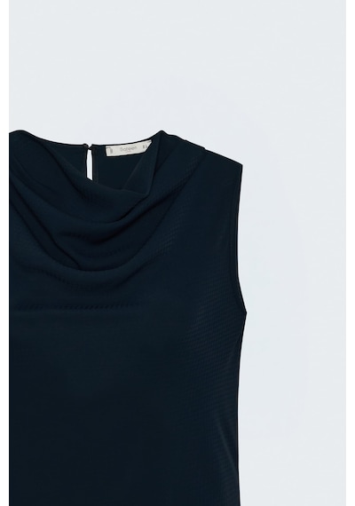 Sateen Desenli Degaje Yaka Bluz - Lacivert-137929