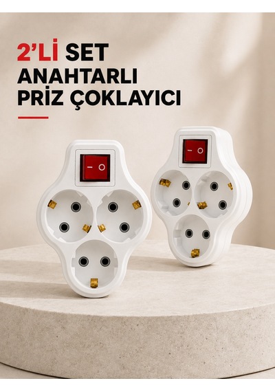 Anahtarlı 3 Çıkışlı Priz Çoğaltıcı Ev Ofis İçin Kablosuz 2 Li Avantajlı Set - Lisinya 0