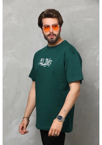 Erkek Kısa Kol Yazlık Tişört Bisiklet Yaka Baskılı Oversize T-shirt - Yeşil