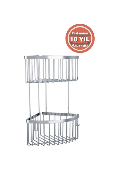 Çelik Banyo Derin Şampuanlık Paslanmaz Pirinç 2'li 19x19 Cm Şampuanlık Köşe Süngerlik Krom