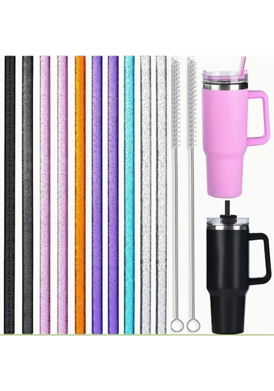 1 Adet Stanl. 40/30 Oz Tumb. Termos Için Renkli Parıltılı Yedek Pipet, 30 Cm Boy / 9 Mm Çap Mor