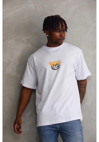 Erkek Baskılı T-shirt Kısa Kol Bisiklet Yaka Regular Tişört - Beyaz