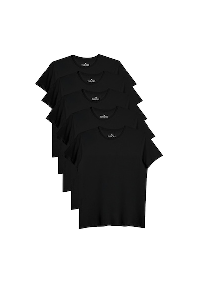 Tudors Unisex 5'li Paket Siyah Slim Fit Dar Kesim %100 Pamuk Bisiklet Yaka Tişört-32693 Siyah