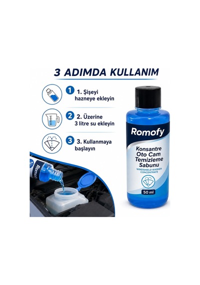 Konsantre Oto Cam Suyu Pratik Tek Kullanımlık Silecek Suyu 50ml