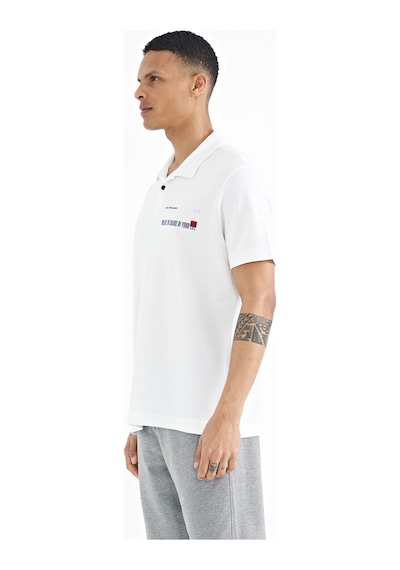 Tommylife Tommy Life Beyaz Yazı Baskılı Standart Form Polo Yaka Erkek T-shirt - 88236 Beyaz