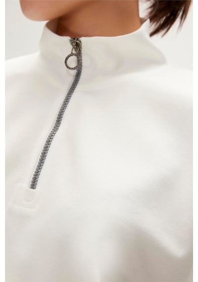 Bad Bear Lexi Half-zip Off-white Beyaz Yarım Fermuarlı Kadın Sweatshirt Siyah