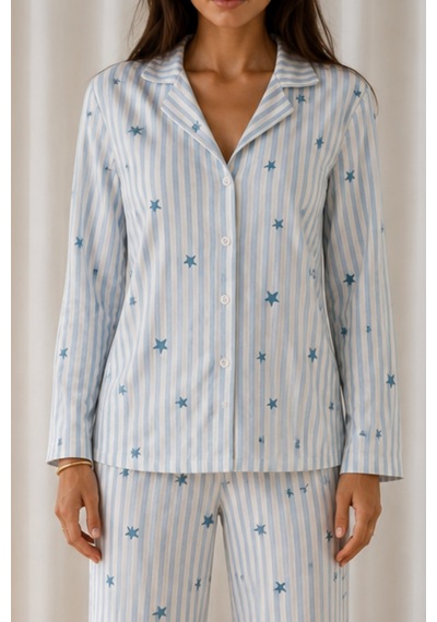 Womanandkids Mavi Kadın Desenli Basic Kış Pijama Takımı
