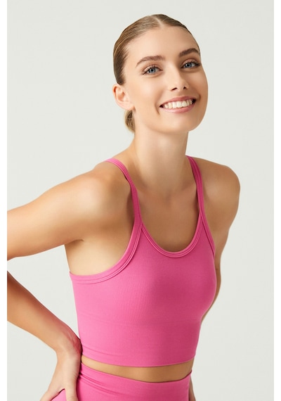 Los Ojos X Melodi Pembe Fitilli Seamless Spor Sütyeni Ribbed Bra Tank Pembe