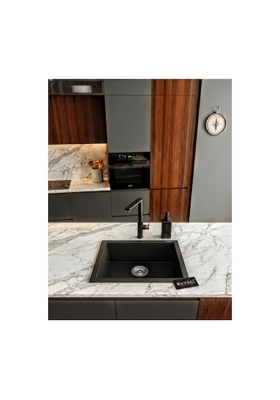 Gordion 52 K05 Granit Evye 520x470 Mm Tek Göz Mutfak Evyesi - K005 Gordion 52 Siyah Siyah