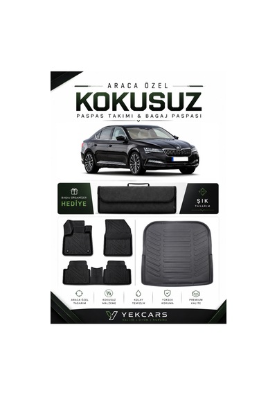 Skoda Super B 2019 Model Aracınıza Özel 4d Karbonlu Kauçuk Paspas Takımı Ve Bagaj Havuzu