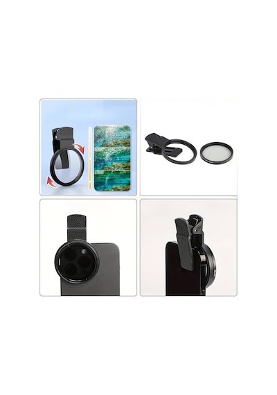 52mm Ultra Clear Cpl Polarize Filtre Klipsli Telefon Lens Yansıma Azaltıcı Siyah