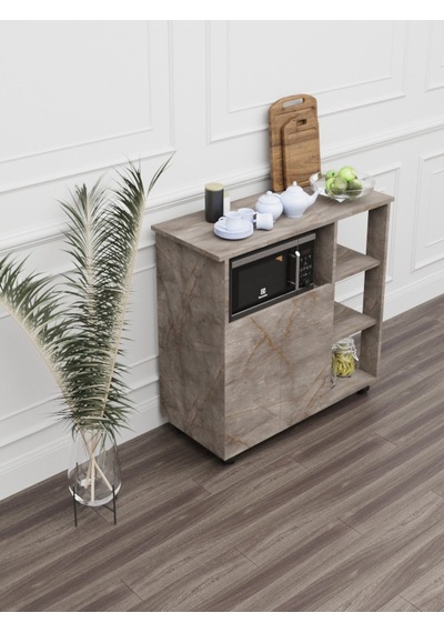 Bozlale Çok Amaçlı Mikrodalga Fırın Kahve Dolabı Kapak Tekerli Gri