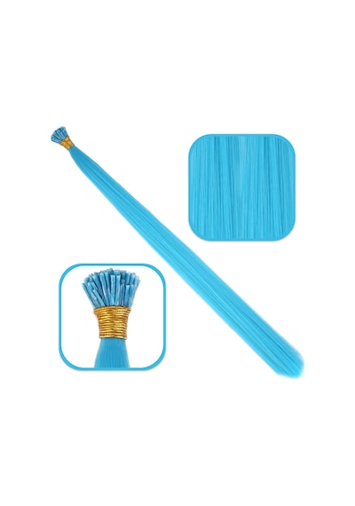 Fiber Sentetik Boncuk Kaynaklık Renkli Saç - Turkuaz Mavi - 100 Adet