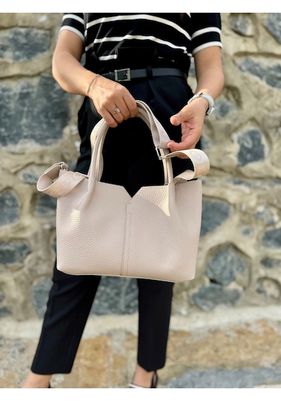 Just Polo Kadın Orijinal Just Polo Yumuşak Deri Ayarlanabilir Askılı Lüks El Ve Omuz Çantası Shoulder Bag Ekru
