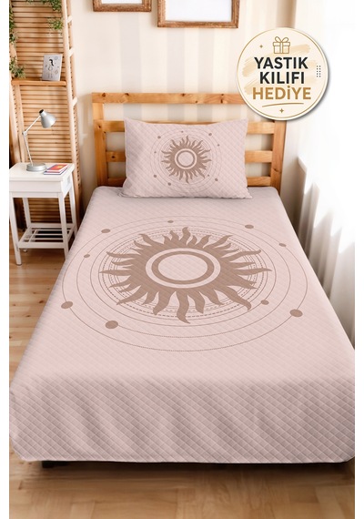 Güneş Geometrik Pudra Genç Odası Tek Kişilik Pike Takımı-bohem Vizon 160x220cm Kapitone Yatak Örtüsü Ilık Yün Kabuğu