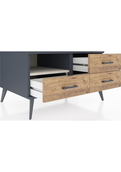 Kronos Şifonyer Tek Raflı 3 Çekmeceli 88x59x48 Antrasit-aytaşı/çam Aytaşı/çam