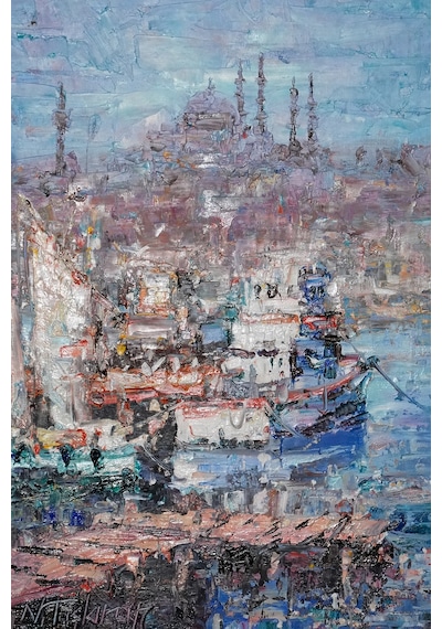 Pastel Renklerle Kız Kulesi Ve Tekneler