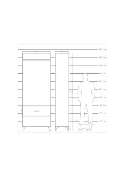 Arges Dolap Tek Raflı Tek Çekmeceli Tek Askılı 88x30x243 Çam-... Çam