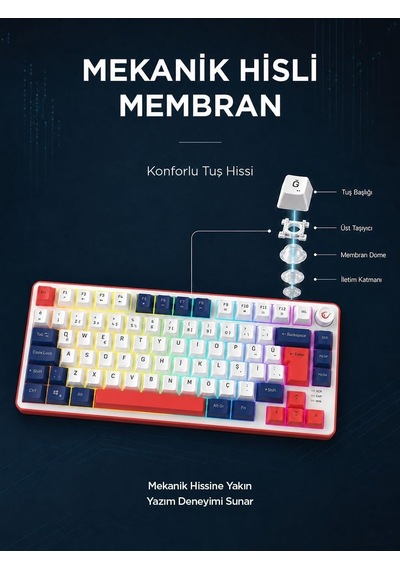 Clicky 75 Beyaz/lacivert/kırmızı Mekanik Hisli Rgb Q Membrane Oyuncu Klavyesi