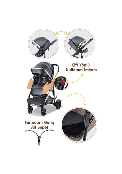 Baby Care Bebek Arabası - Bc 440 Colarado Chrome - Travel Pusetli Krom Bebek Arabası