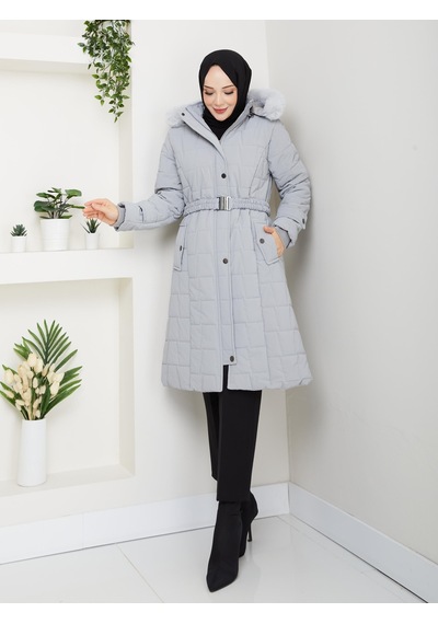 Eslemnur Nova Kumaş Şişme Mont 100cm Gri