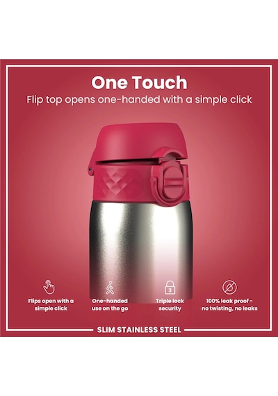 Ion8 - Paslanmaz Çelik İnce Suluk - Fuşya - 600 Ml - Sızdırmaz