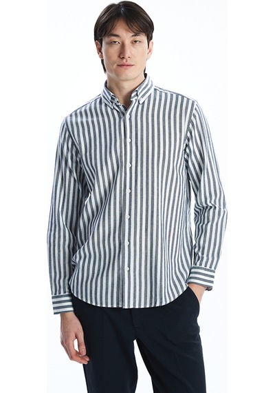 Lcw Vision Lacivert Regular Fit Uzun Kollu Çizgili Poplin Erkek Gömlek