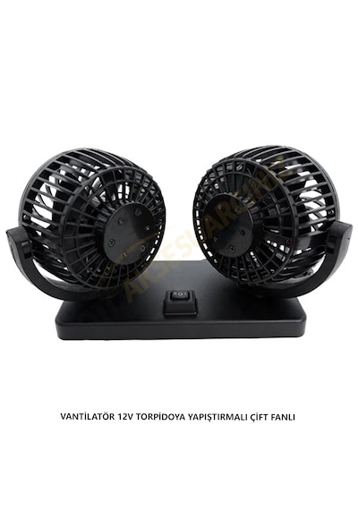 Araç İçi Torpido Üstü 2li Vantilatör Oto Pervane 5 İnç 12 Volt 2 Hız Ayarlı Çakmaklık Girişli