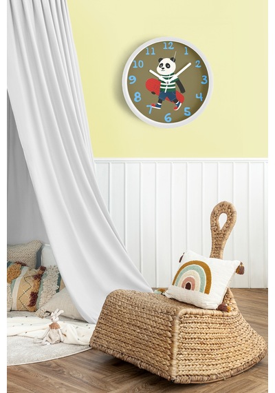 Güneş Gözlüklü Kaykay Yapan Sevimli Panda Çocuk Odası Modern Duvar Saati - 25cm - Önü Camlı-jh0216 Beyaz