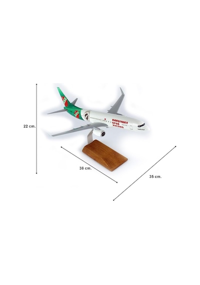 Thy038 1/100 Ölçek, Thy Karşıyaka Spor Logolu B737-800 Yolcu Uçağı, Sergilemeye Hazır Ahşap Standlı Model-56288