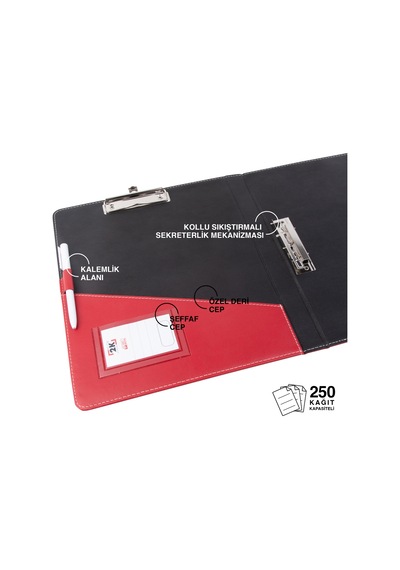 Evrak Sunum Tanıtım Firma Klasörü Sekreterlik A4 150 Yaprak Kapasiteli Ring Binder File Vegan 26,5x32 Cm. Kırmızı