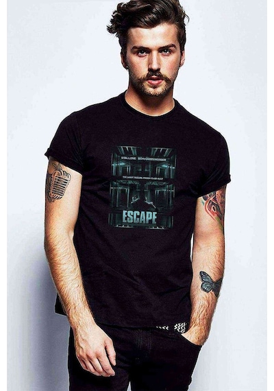 Escope Stallone Baskılı Siyah Erkek Tshirt