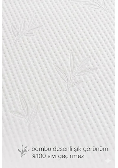 Bambu Desenli Sıvı Geçirmez Yastık Alezi 2 Adet Fermuarlı 50x70 Cm Yastık Kılıfı Beyaz