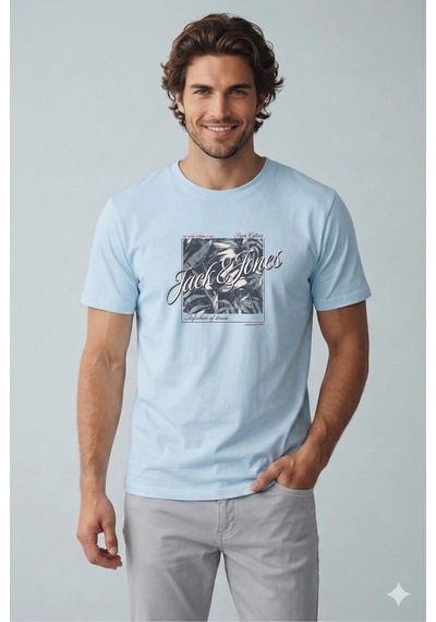 Jack & Jones Jjhonolulu Shape Celestial Açık Mavi Erkek Tişört 12288088 Light Blue