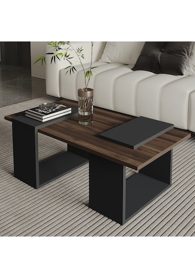 Matris Modern Orta Sehpa Geometrik Tasarım Ve Şık Detaylar Ceviz/antrasit